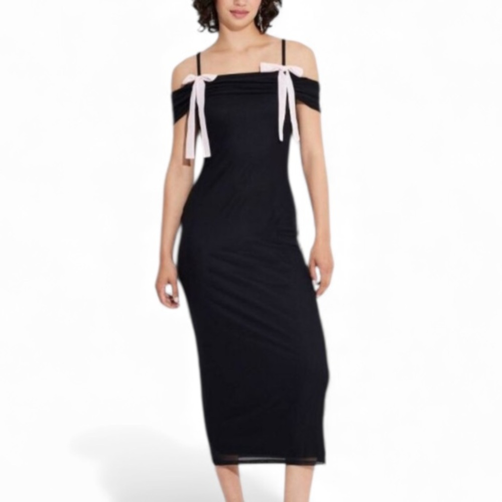 wild fable Black Midi Dress with Pink Bows